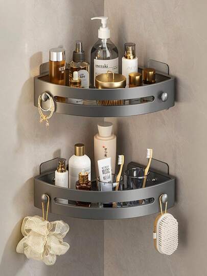 1pc/2pcs Modern No-Drill Corner Shelf - Durable ABS Material Bathroom Storage Rack, Suitable For Sink, Kitchen, Bathroom And Shower, Space-Saving, Easy Installation, Sturdy, Bathroom Essential, Back To School Must-Have