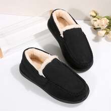 Women Warm Lined Slippers Loafers Casual Slip On Shoes Walking - màu đen - Xem 3