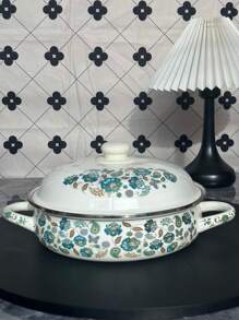 1set φ24cm/9.45in Multifunctional Extra-Thick Enamel Baking Pan, Double Handles And Enamel Lid - Perfect For Outdoor Gatherings, Stews, Soup Pots And Serving Dishes. Suitable For Food, Snacks, Fruits, Sushi, Pizza, Desserts