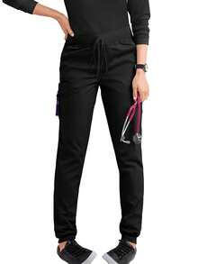 Women's Drawstring Multi-Pocket Scrubs Nurse Scrubs Workwear Dentist Healthcare Pet Hospital Laboratory Pants - màu đen - Xem 8