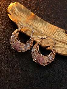 Mexican Style Metallic Hollow Asymmetrical Earrings, Perfect For Parties, Couples Anniversary Gift, Rose Gold Plated, Suitable For Teenagers - Red - View 9