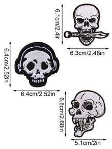1 Set Of 3/6/8pcs Black And White Skull Clothing Embroidered Patches Iron On Patches Halloween Punk Style Cloth Sticker DIY Decorative Accessories Suitable For Backpacks, Jackets, T-Shirts, Pants, Hats, Dresses, Etc