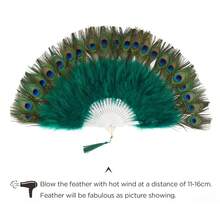 BABEYOND Roaring 20s Vintage Style Peacock & Black Marabou Feather Fan Flapper Accessories For Costume Halloween Dancing Party Tea Party Variety Show (Dark Green-White Rib) - 墨綠色 - 查看 7