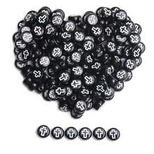 200/600Pcs 6mm Square/7mm Flat Round Acrylic Beads Cross Pattern Beads Loose Spacer Beads For Jewelry Making DIY Bracelets Accessories - Nền đen với chữ trắng/Oblate - Xem 3