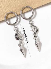 1 Pair Punk Rock Stainless Steel Spike Star & Moon Earrings, Suitable For Women's Daily Wear Gothic Jewelry - Silver - View 5