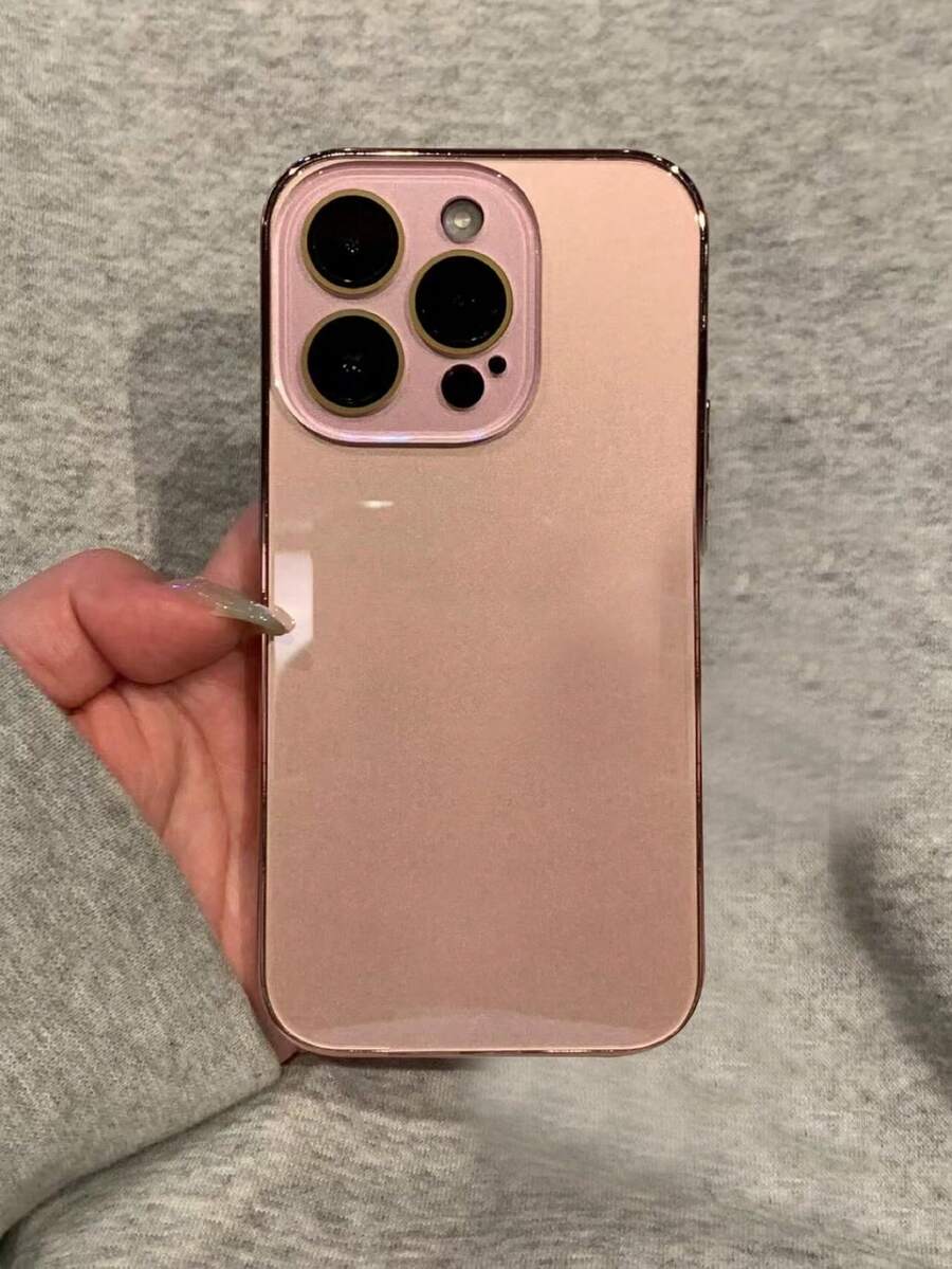 Funda protectora de alta gama con textura de máquina de unicolor, borde recto con película de lente incorporada, compatible con iPhone 16 Pro Max, iPhone 13 nuevo, iPhone 14 Pro, iPhone 16 antihuellas, iPhone 15 Pro Max minimalista, iPhone 15 a prueba de agua, a prueba de golpes y resistente a arañazos con cobertura completa - Oro rosa - Ver 1