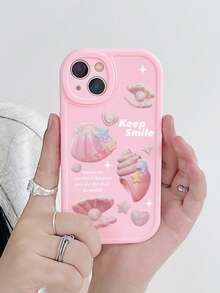 Ins Sweet Dream + Shell Faux Pearl Print Cute Pink Shell Star "Keep Smile" Print Daily Protective Beach Vacation Phone Case, Minimalist TPU Matte Anti-Fingerprint Niche Creative Full-Wrap Soft Shell Pink Phone Case, Phone Protective Cover, Compatible With Samsung Phones, Compatible With Iphone 13 Protective Case Compatible With IPhone 13, IPhone Protective Case, Compatible With Samsung Galaxy Phones, Cover, Compatible With Iphone Protective Case Compatible With IPhone 16 Pro Max - Multicolor - View 2