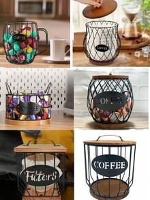 1PC Stainless Steel Coffee Pod Holder, Large Capacity Storage Organizer Basket For Countertop, Coffee Bar & Office, Multi-Size Capsule Container