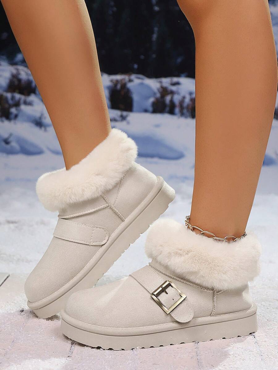 Casual    Fuzzy  Fur Lined  Buckle    Home - trắng - Xem 1