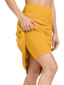 Scacto Women's Office-Ready Midi Skirt - Built-In Shorts, Hidden Drawstring, Zippered Pockets, Business Casual Faldas De Mujer Skorts For Women With Pockets Skorts For Women - 黃色 - 查看 2