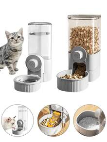 Hanging Automatic Pet Food Feeder/Water Dispenser No Power Supply Large Capacity Gravity-Fed Flowing Water & Food Dispenser Durable Plastic Easy Installation Hygienic Design Leak Proof Washable Detachable Puppy Feed Cat Necessities Dog Things Dog Bowls Cat Bowls Dog Stuff Cat Stuff Dog Accessories For Small & Medium Dogs Cats Rabbits Grey