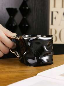 1pc Handmade Silver-Plated Ceramic Wavy Mug, Suitable For Latte, Coffee, And Milk Tea At Home Or Office