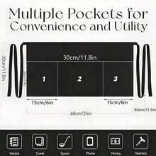 1 件带口袋的服务员围裙，带口袋的短围裙，腰围，带 3 个口袋的服务员围裙，适用于园艺、烹饪和服务员 | 超长肩带 - 黑色/白色 - 彩色 - 查看 3