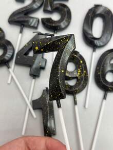 1pc Black 0-9 Number Diamond With Gold Paint Shaped Birthday Cake Decorations Candles Winter Gift For Women