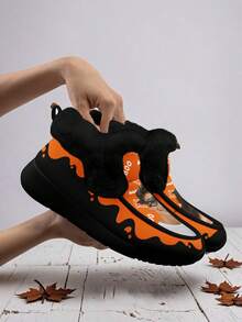 万圣节男士定制冬靴，个性化定制您的照片和有趣的眼镜，温暖的毛绒衬里，舒适宜人，送给妈妈/爸爸/她/他/女朋友/男朋友/妻子/丈夫/朋友的有趣万圣节礼物，独特的万圣节装饰鞋 - 黑色 - 查看 5