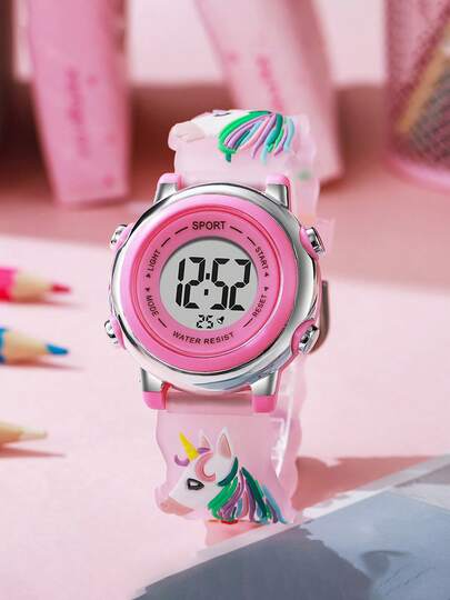 1 pieza Reloj de moda minimalista y casual de nuevo color de caramelo con globo, fuegos artificiales y unicornio, lindo y adorable, adecuado para adolescentes y estudiantes, regalo de Halloween, regalo de cumpleaños, regalo de otoño, de vuelta a la escuela