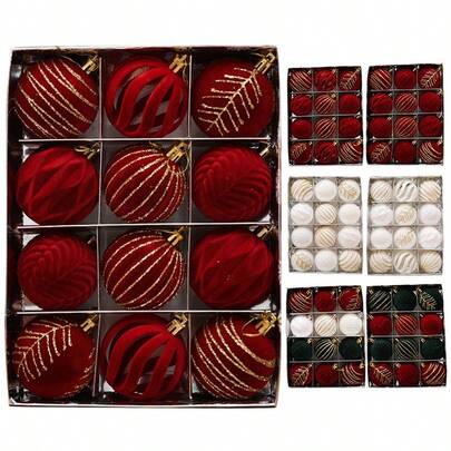 12pcs Christmas Balls Ornaments - Plush Flocked Hanging Balls For Holiday Decor, Plastic - Festive Decoration Pendants For Xmas, Festivals Decor, Room Decor, Home Decor, Offices Decor, Theme Party Decor, Christmas Decor, Christmas Balls Christmas Decorations Winter Christmas Decorations Home Christmas Gifts Christmas Decor