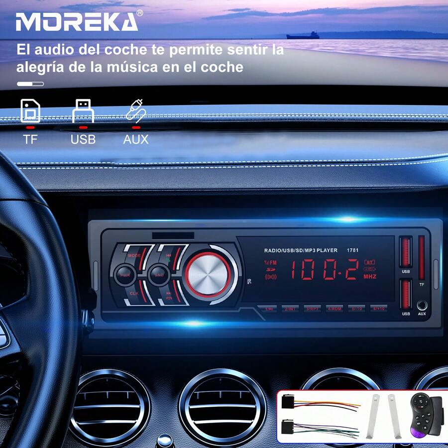 Estéreo para Coche Bluetooth Mp3 Manos Libres Radio Aux Fm Sd USB, Reproductor de Música MP3 Manos Libres Bluetooth Compatible con Todos los Smartphones - Versión mejorada - Ver 1