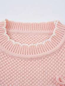 Girls' Cute Sleeveless Knitted Vest With Ruffle Collar And Bow Design, Suitable For Outdoor, Vacation, Travel - Pink - View 5