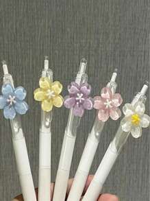 1 支可爱花朵自动 0.5 毫米卡通按压圆珠笔、学校和办公用品、学生礼物（花朵颜色随机）