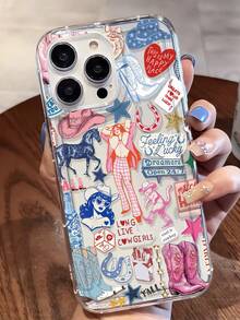1pc Cowgirl Graphic Transparent TPU Shock-Absorbing Anti-Fall Anti-Fingerprint Phone Case, Suitable For IPhone