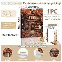 1pc, Canvas Hanging Painting, Framed Art Decoration, Ready To Hang, Wall Arts, Posters, Wall Art With Frame, Fantasy Bookstore Art, Fall Decoration, Rustic Fall Decoration, Halloween Wall Art, Vintage Halloween Paintings, Melancholic Fall Prints, Dark Preppy Fall Posters, Doorway Pumpkin Decoration, Maple Leaves, Fall, Halloween, Halloween Room Decoration, Halloween Dorm Decoration, Wall Decoration