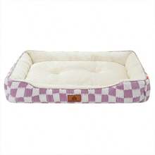 1 قطعة سرير حيوانات أليفة ذو نمط الشطرنج للكلاب والقطط، مصنوع من مادة قطيفة دافئة ومقاومة للرياح، مناسب للكلاب الصغيرة والمتوسطة والكبيرة، قاعدة مانعة للانزلاق ومقاومة للرطوبة، متوفر بألوان متعددة