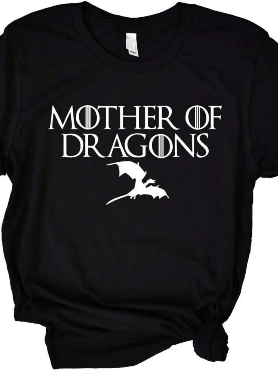 ANRevelinCN Unisex Cotton Round Neck Short Sleeved T-Shirts Mother Of Dragons T-Shirts .Game Of T.Hrones - 黑色 - 查看 1