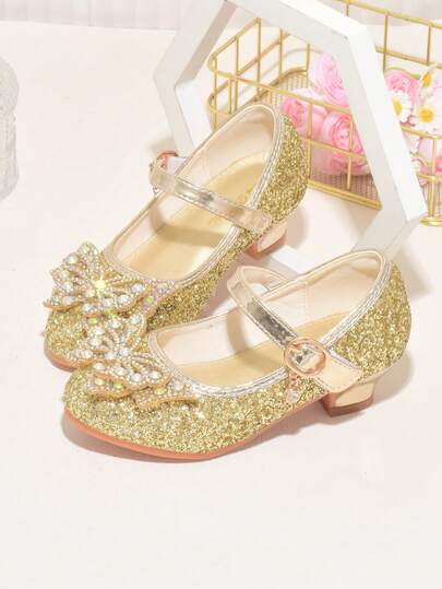 女童银色水晶高跟鞋公主演出学生主持人合唱朗诵鞋