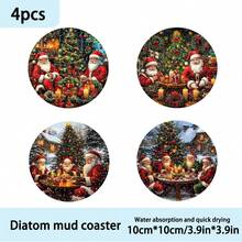 1 set/4 pièces/6 pièces/300 pièces Dessous de verre en boue de diatomées avec motif Père Noël et cadeaux, dessous de verre à café, décorations multioccasions pour la maison et le restaurant, cadeaux quotidiens, décorations de table, décorations quotidiennes, décorations de fête à thème