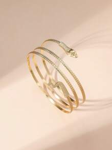 1件夸张时尚金属盘绕蛇形臂环，简约个性开口可调节臂饰，适合女性日常佩戴（可能因包装和运输造成轻微瑕疵） - 金色 - 查看 3