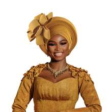 非洲传统头巾，Aso Oke 材质，镶嵌水钻，女士款，非洲头巾帽，自动 Gele 头巾，手工时尚头饰，适合婚礼、派对及其他节日佩戴，亦可作睡帽。 - 彩色 - 查看 14