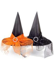 1pc Halloween Witch Hat, Costume Accessory, Witch Role Play Hat With Veil, Halloween Party Hat, Holiday Gift, Suitable For Daily Wear And Halloween