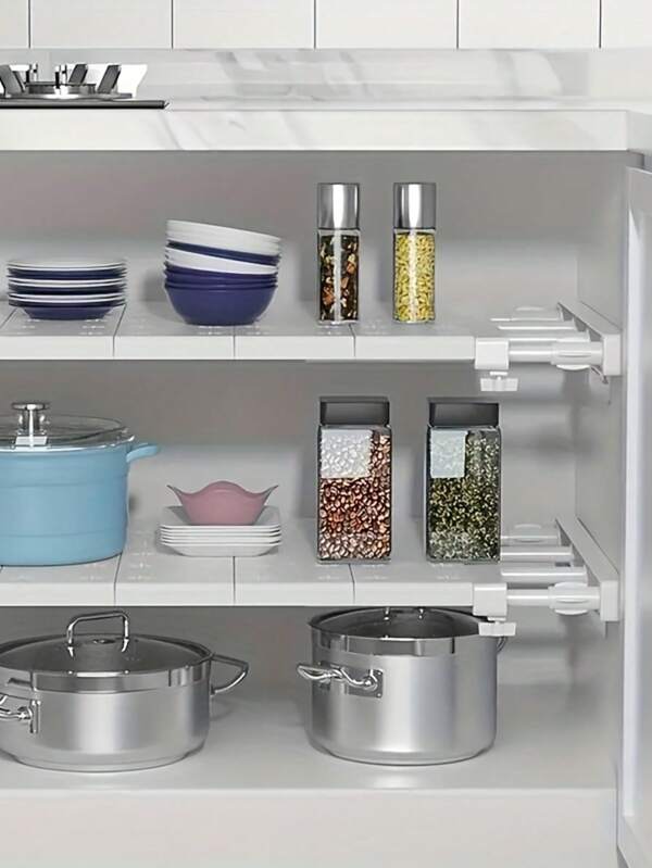 1 pieza Organizador de estantes de armario, organizador de almacenamiento expandible sin taladro para dormitorio, gabinete, baño, cocina