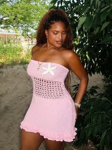 Tyla Gomez Women Clothing Sexy Vacation Style Versatile Tube Top Knit Dress Stretchy Casual Summer Warm Season