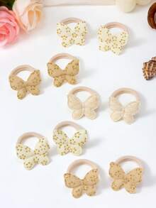 10 dây buộc tóc hình bướm vải màu be dễ thương cho bé gái, dây buộc tóc lấp lánh vàng thanh lịch, dây buộc tóc có độ đàn hồi cao, phụ kiện tóc công chúa cho tiệc tùng và mặc hàng ngày - Nhiều màu - Xem 4