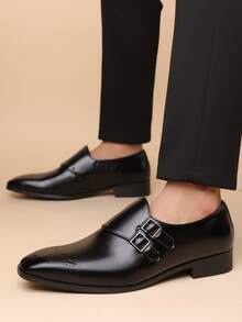 1 par de mocasines casuales cómodos para hombre con puntera redonda, parte superior de PU y suela de goma, adecuados para uso diario, negocios y oficina