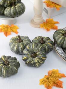 MEHELANY 6 件仿真南瓜逼真模拟橙色南瓜假南瓜适用于节日万圣节感恩节秋收家居装饰万圣节装饰秋季装饰房间装饰秋季装饰、鬼南瓜、乔迁派对、圣诞节、仪式、餐桌中心装饰 - 綠色 - 查看 2