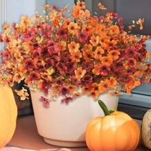 12 件户外人造秋季花，抗紫外线假植物，仿塑料花卉橙色灌木悬挂花植物适用于家庭厨房阳台花园窗台秋季装饰