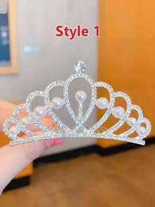 1 pieza Peine de cabello de corona de aleación de tamaño mediano, accesorio de cabello con rhinestones para niñas, decoración de cabello para fiesta de cumpleaños - Plateado - Ver 9