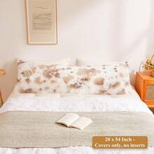 20x54 Fluffy Cheetah Print Body Pillow Cover, Leopard Print Plush Fuzzy Pillowcase With Zipper, Farmhouse Shaggy Long Pillow Cover Women Side Sleepers, Pink - 米色乳牛紋 - 查看 2