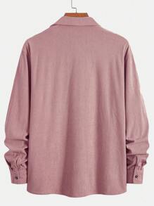 畅销轻薄灯芯绒男士休闲衬衫外套，翻领，纽扣前襟，长袖，双口袋设计，适合日常休闲、时尚简约外出、舒适居家及街头穿着，春季薄款长袖衬衫 - 粉色 - 查看 4