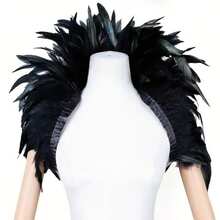 3pcs Gothic Halloween Costume Black Dark Feather Shawl, Arm Sleeves, Witch/King Cosplay Accessories For Carnival Party, Bar Performance - 黑色 - 查看 2