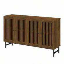Sideboard Buffet Cabinet,Storage Cabinet With 4 Shutter Doors And Adjustable Shelves, Sideboard Console Accent For Dinning Room - Brown - View 7