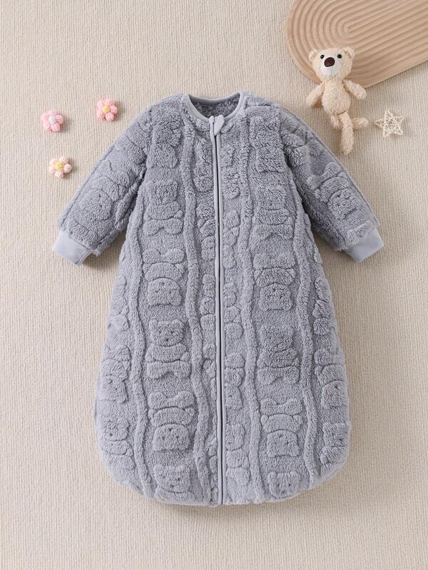 Saco de dormir para bebé, de manga larga y felpa, adecuado para uso al aire libre, otoño/invierno