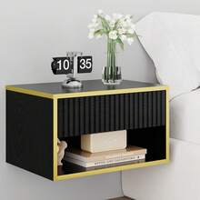 Gold Nightstand Set Of 2, Modern Bedside Table With Drawers And Open Shelf, Floating Design, Small Side Table For Bedroom, Black/ White - Black - View 3