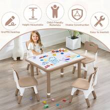 Conjunto de Mesa y Sillas para Niños Pequeños, Altura Ajustable - Escritorio Infantil Mejorado y 4 Sillas para Edades de 3 a 8 Años, Mesa Multiactividades para Niños con Superficie para Dibujar y Patrón de Mármol para Casa/Guardería/Sala de Clases - Pizarra blanca de chocolate - Ver 4
