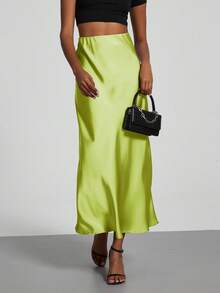 Women's Fashion All-Season Satin Elastic Waist Maxi Skirt - Reed Green - View 8