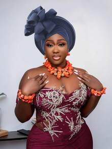 非洲传统头巾，Aso Oke 材质，镶嵌水钻，女士款，非洲头巾帽，自动 Gele 头巾，手工时尚头饰，适合婚礼、派对及其他节日佩戴，亦可作睡帽。 - 彩色 - 查看 9