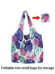 1pc Reusable Grocery Shopping Bag,Foldable Tote Bag With Handles,Large Capacity Shopper Bag,Foldable Tote Bag,Multi Functional Storage Bag,Shopping Bag, Folding Bags,Supermarket Shopping Bags,Creative Portable Printed Hand-Held Storage Bags,For Carrying Groceries, Shopping